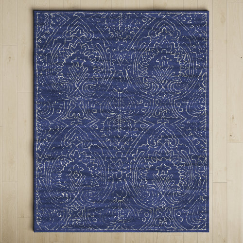 Birch Lane™ Evers Floral HandTufted Wool Navy Area Rug & Reviews Wayfair